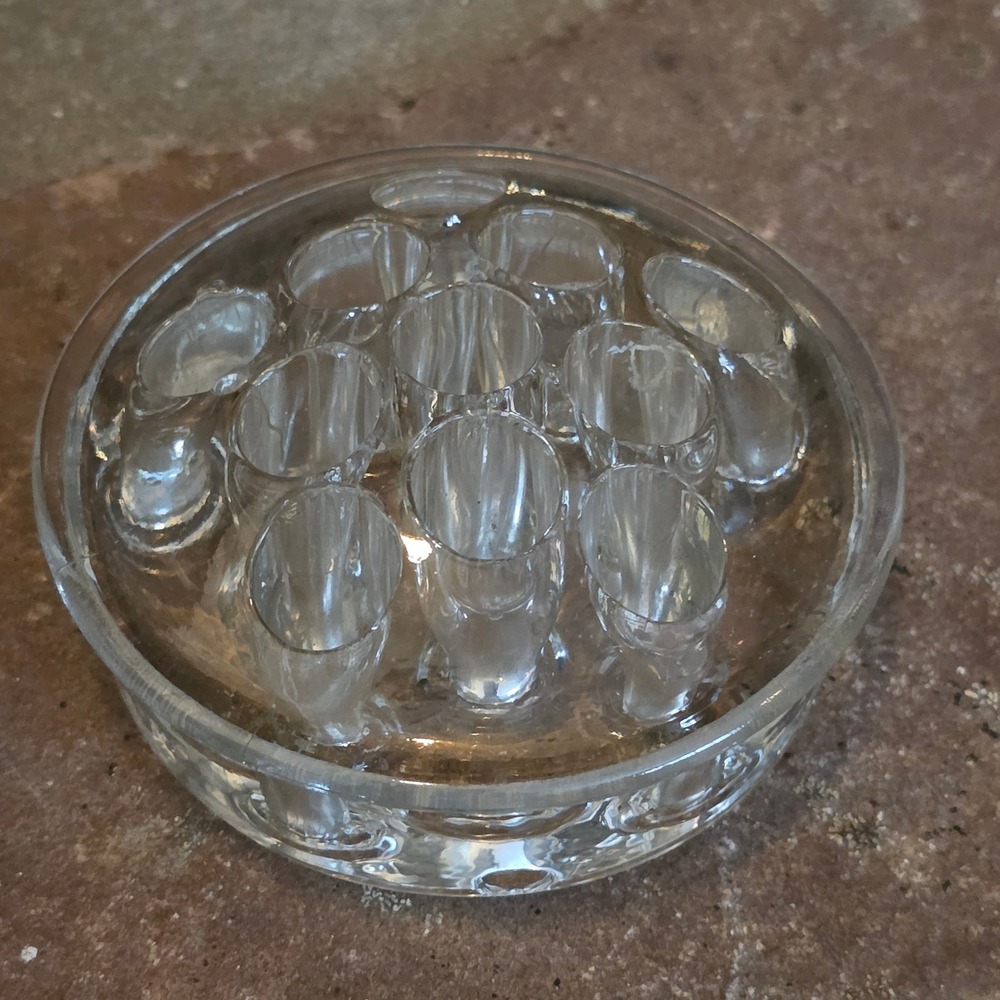Vintage Clear Glass Flower Frog 16 Hole Round Floral Arranger Florist Tool